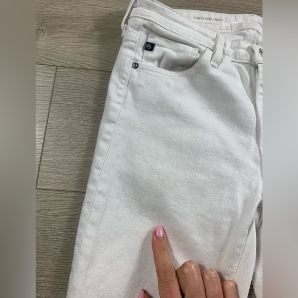 AG The Stevie Slim Straight Ankle Raw Hem White Jeans - Picture 8 of 13